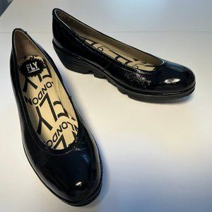 Fly London patent leather pump with wedge heel. Size 41